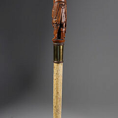 Carved Boxwood and Whale Bone Walking Stick, 17th/18th Century