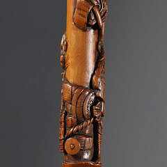 Carved Boxwood Admiral De Touralive Walking Stick, 17th / 18th Century
