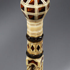 Masterfully Carved Whaler Capstan Knob Walking Stick, early 19th Century