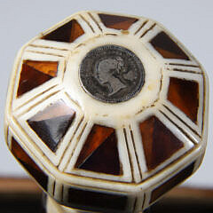 Masterfully Carved Whaler Capstan Knob Walking Stick, early 19th Century