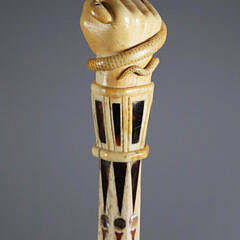 Whaler Made Clenched Fist With Snake Walking Stick, early 19th Century