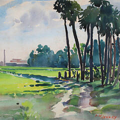Edgar W. Jenney Watercolor on Paper “Sugar Plantation”