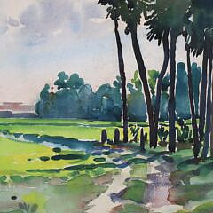 Edgar W. Jenney Watercolor on Paper “Sugar Plantation”