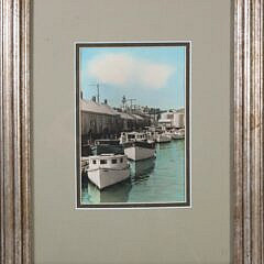 Mid 20th Century Hand Colored Photograph Of Commercial Wharf