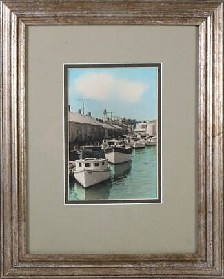 Mid 20th Century Hand Colored Photograph Of Commercial Wharf