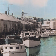 Mid 20th Century Hand Colored Photograph Of Commercial Wharf