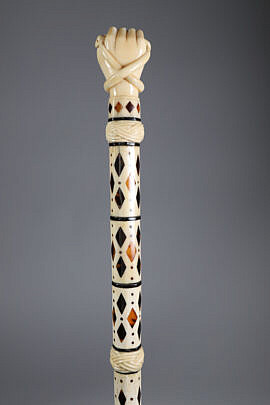 Whaler Made Clenched Fist With Snake Walking Stick, mid 19th Century