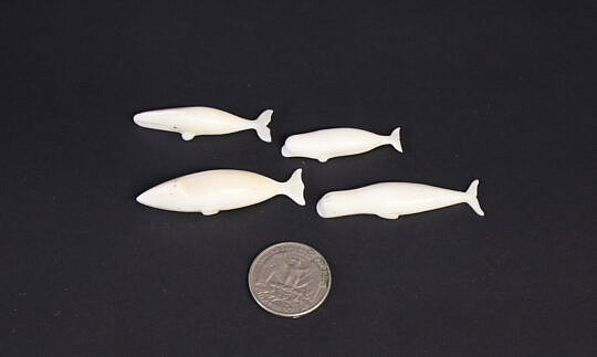 Four Miniature Antique Whale Ivory Whale Carvings