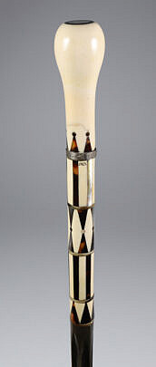 Whaler Made Antique Whale Ivory And Baleen Inlaid Walking Stick, circa 1876