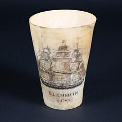 Horn Cup With Scrimshaw Clippership "Blenheim 1849"