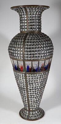 Colossal 20th Century Mosaic Leaded Glass Vase Of Classic Form