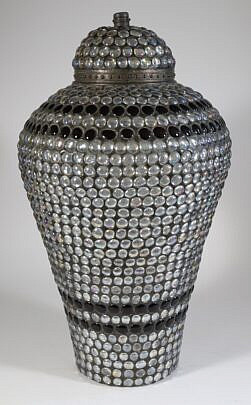 Colossal 20th Century Mosaic Leaded Glass Covered Urn