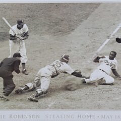 Jackie Robinson Black and White Photograph Poster Reprint “Stealing Home, May 18th 1952”