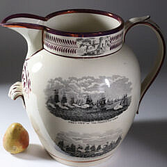 English Sunderland Monumental Pink Lustre Commemorative Pitcher, 19th Century