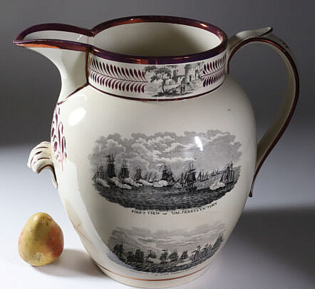 English Sunderland Monumental Pink Lustre Commemorative Pitcher, 19th Century