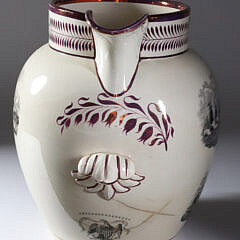 English Sunderland Monumental Pink Lustre Commemorative Pitcher, 19th Century
