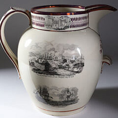 English Sunderland Monumental Pink Lustre Commemorative Pitcher, 19th Century