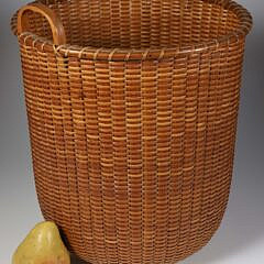 xAntique Tall Double Handle Nantucket Basket Attributed To William Appleton