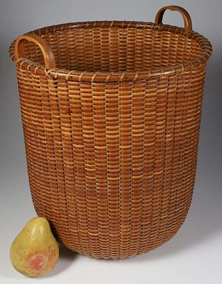 xAntique Tall Double Handle Nantucket Basket Attributed To William Appleton