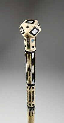 Whaler Made Cuboctahedron Grip Walking Stick, mid 19th Century