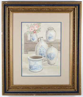 Barbara Van Winkelen Watercolor On Paper "Nantucket Crockery"
