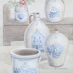 Barbara Van Winkelen Watercolor On Paper “Nantucket Crockery”