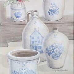 Barbara Van Winkelen Watercolor On Paper “Nantucket Crockery”