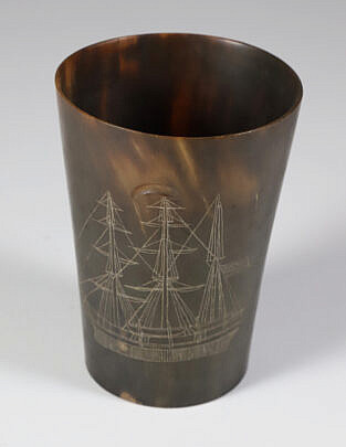 9-4922 Scrimshaw Horn Cup Sarah Hale A 0412 JPG