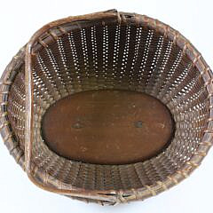 Antique Oval Swing Handle Nantucket Basket In Old Dark Surface