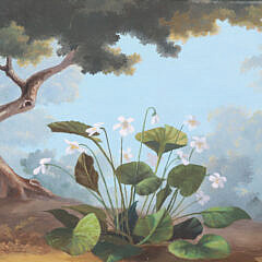 Paul Crosthwaite Oil On Board “White Florals Blooming in a Forest Landscape”