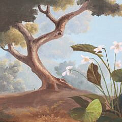 Paul Crosthwaite Oil On Board “White Florals Blooming in a Forest Landscape”