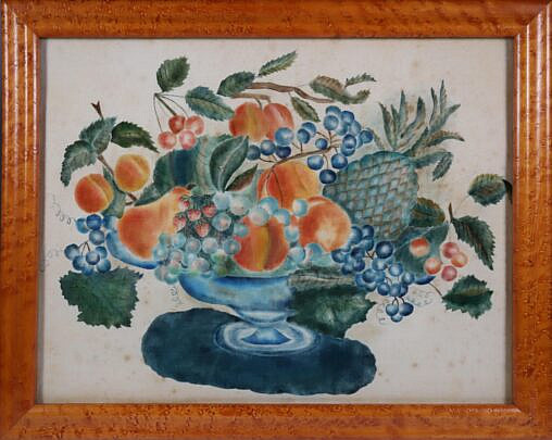 Fraktur Fruit Still Life with Blue Bowl 19th Century