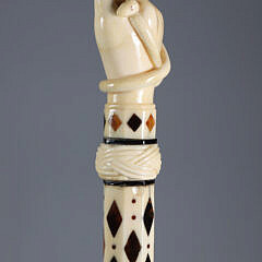 Whaler Made Clenched Fist With Snake Walking Stick, mid 19th Century