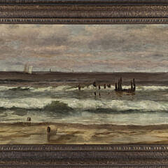 Fine Antique American Oil on Canvas Coastal Seascape Painting, 19th century