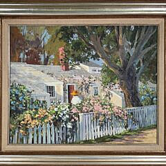 Helen Sharp Potter Oil on Canvas “Sconset Rose Covered Cottage”