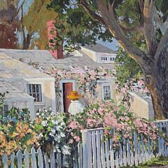 Helen Sharp Potter Oil on Canvas “Sconset Rose Covered Cottage”
