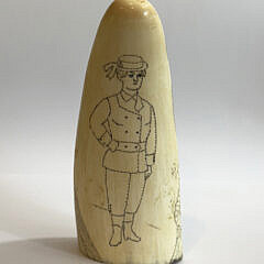 Scrimshaw Antique Whale Tooth “Fashion Ladies”, 19th Century