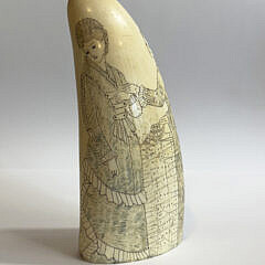Scrimshaw Antique Whale Tooth “Fashion Ladies”, 19th Century