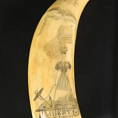 Scrimshaw Polychrome Whale Tooth "Liberty and Hope", 19th Century