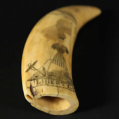 Scrimshaw Polychrome Whale Tooth “Liberty and Hope”, 19th Century