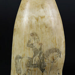 Antique Polychrome Scrimshaw Whale Tooth Depicting the Locket Engraver, 19th Century
