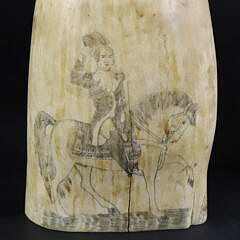 Antique Polychrome Scrimshaw Whale Tooth Depicting the Locket Engraver, 19th Century