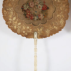 Pair of French Carved Antique Needlepoint Hand Fans
