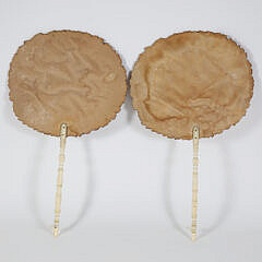 Pair of French Carved Antique Needlepoint Hand Fans
