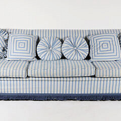 Large Blue and White Upholstered Sofa