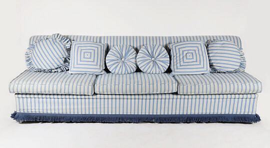 Large Blue and White Upholstered Sofa