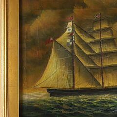 Antique Oil on Canvas “British Two-Mast Schooner”