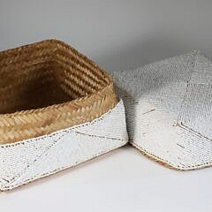 Bali White Bead Covered Basket
