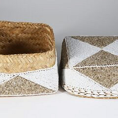 Bali White and Tan Beaded Covered Box