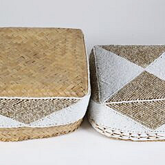Bali White and Tan Beaded Covered Box
